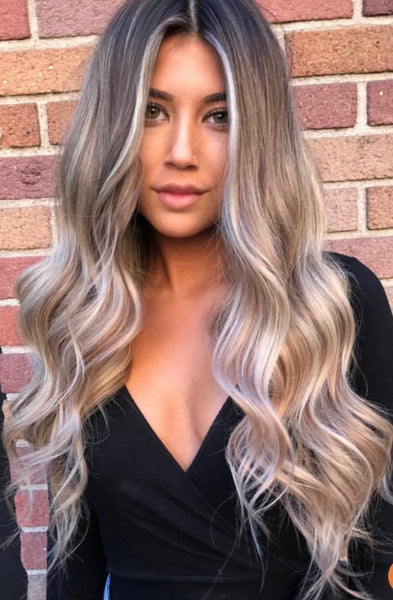 #6B/60/17 "GISELLE" -  LIGHT ASH BROWN TO BLONDE OMBRE / BALAYAGE TAPE-IN HAIR EXTENSIONS - Pure Tape Hair Extensions 