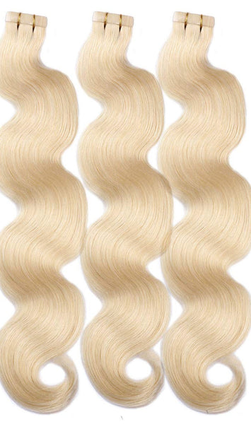 Wavy tape hair extensions #613 golden blonde tape hair extensions 