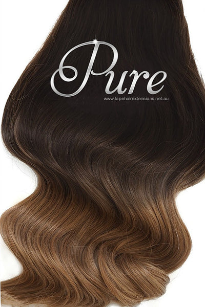 #1b / 6 - ULTIMATE CLIP-IN HAIR EXTENSIONS - Dark Brown To Light Brown 22" - Pure Tape Hair Extensions 