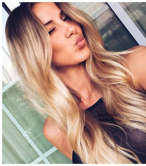 #1B/16 "SUNSET BLONDE"  DARK BROWN TO CARAMEL BLONDE - ROOT STRETCH BALAYAGE / OMBRE TAPE HAIR EXTENSIONS - Pure Tape Hair Extensions 