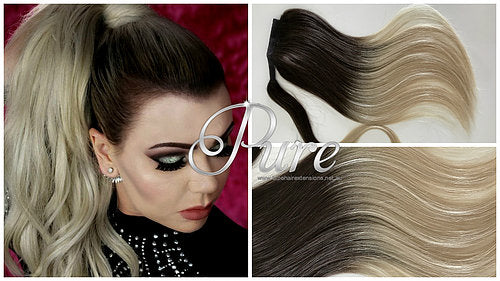OMBRE PONYTAIL HAIR EXTENSION #2/22  Brown To Blonde Balayage - 20-22" - Pure Tape Hair Extensions 