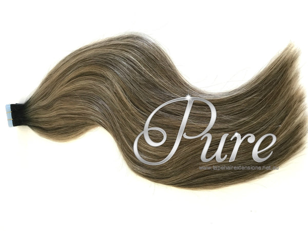 #1B/6/2 "BROWN SUGAR SWIRL" DARK BROWN ROOT STRETCH BALAYAGE / OMBRE TAPE - Pure Tape Hair Extensions 