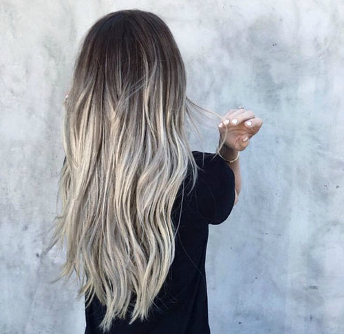 brown to ashy silver balayage tape hair extensions