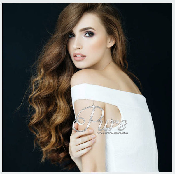#8 LIGHT CHESTNUT BROWN KERATIN HAIR EXTENSIONS - Pure Tape Hair Extensions 
