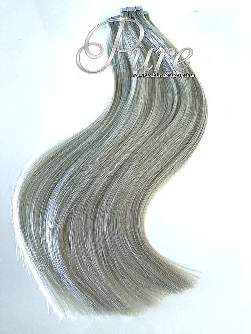 #SILVERY GREY - LIGHT METALLIC GREY - TAPE-IN HAIR EXTENSIONS - LUXURY RUSSIAN - Pure Tape Hair Extensions 