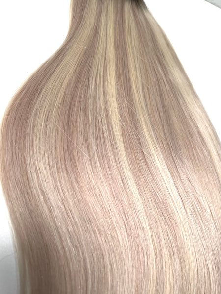 #2/18/613 " DARK BROWN BLONDE HIGHLIGHT BALAYAGE TAPE HAIR EXTENSIONS