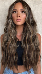#2/1016  ASH BROWN & BLONDE ROOT STRETCH HIGHLIGHT WEFT EXTENSIONS