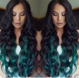 #1B/ AQUA "TROPICANA" DARK BROWN TO TEAL BALAYAGE OMBRE TAPE HAIR EXTENSIONS - Pure Tape Hair Extensions 