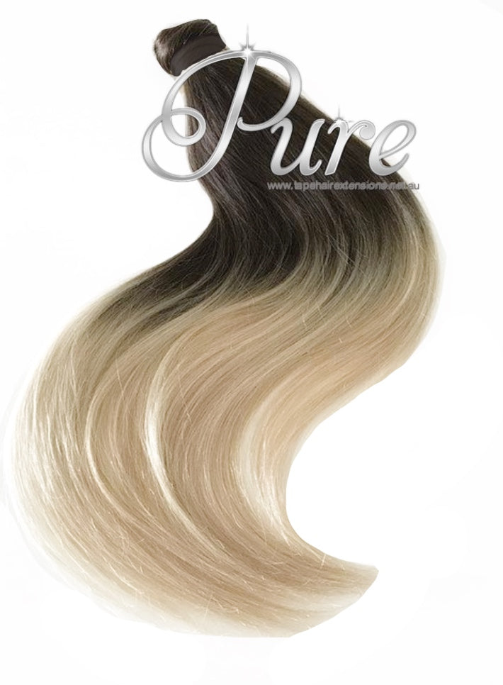 OMBRE PONYTAIL HAIR EXTENSION #2/22  Brown To Blonde Balayage - 20-22" - Pure Tape Hair Extensions 