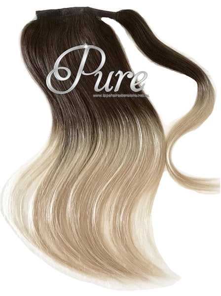 WRAP PONYTAIL HAIR EXTENSION #2/22  Brown To Blonde Balayage - 20" - Pure Tape Hair Extensions 