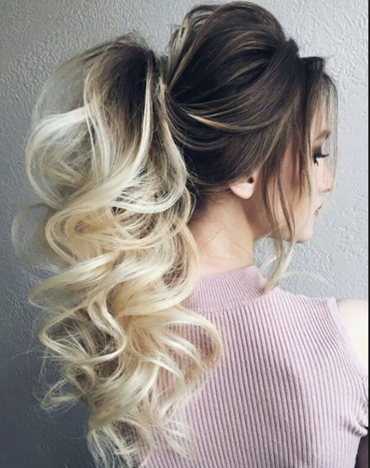 OMBRE PONYTAIL HAIR EXTENSION #2/22  Brown To Blonde Balayage - 20-22" - Pure Tape Hair Extensions 