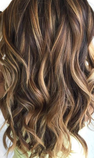 wavy brown highlighted hair extensions