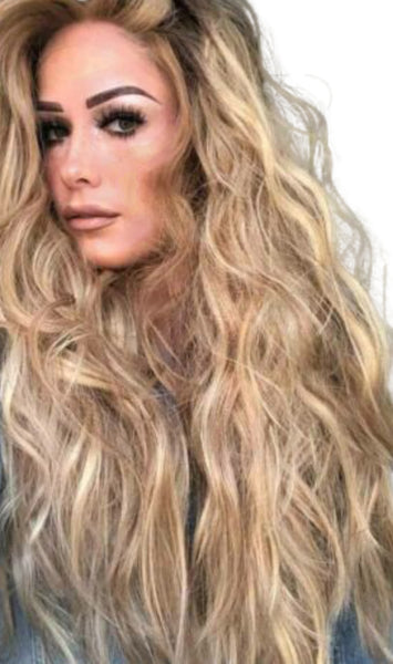 wavy dark blonde highlighted tape hair extensions